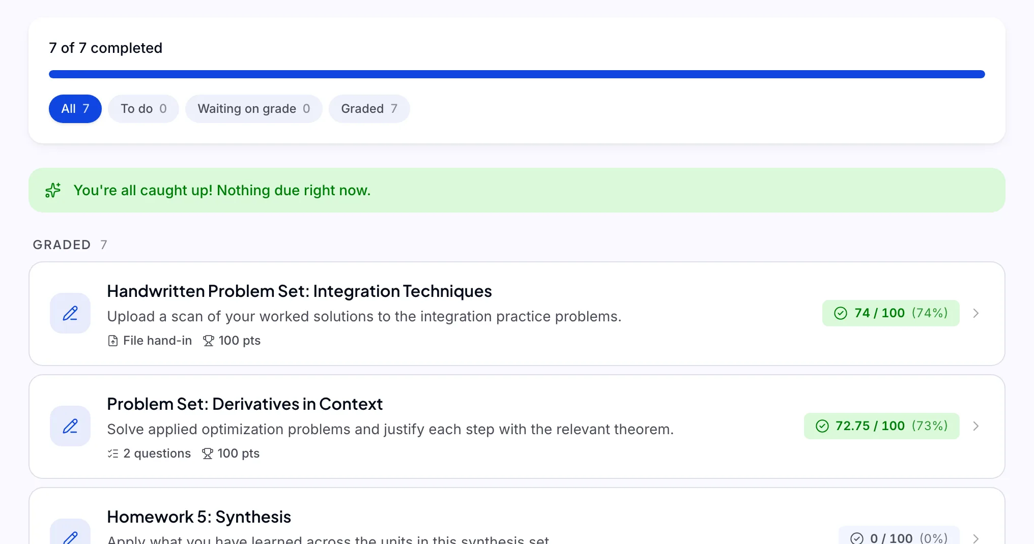 The Course Work screen in Lectur