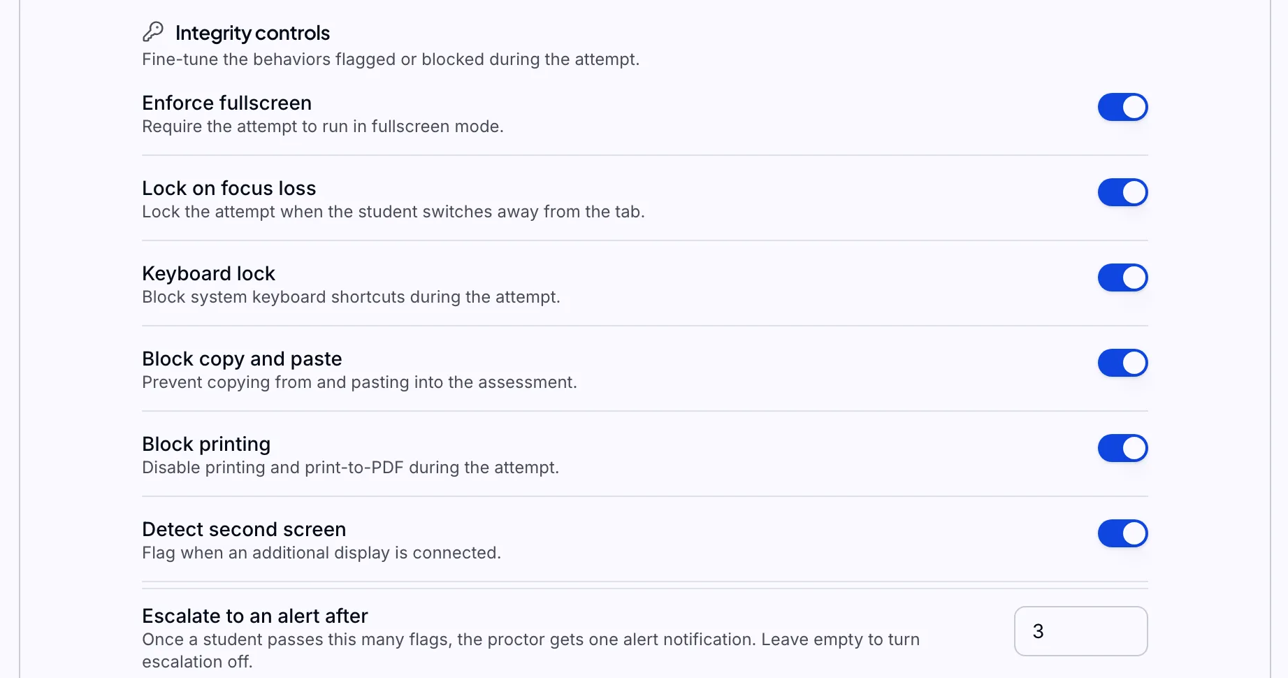 The Secure exams screen in Lectur