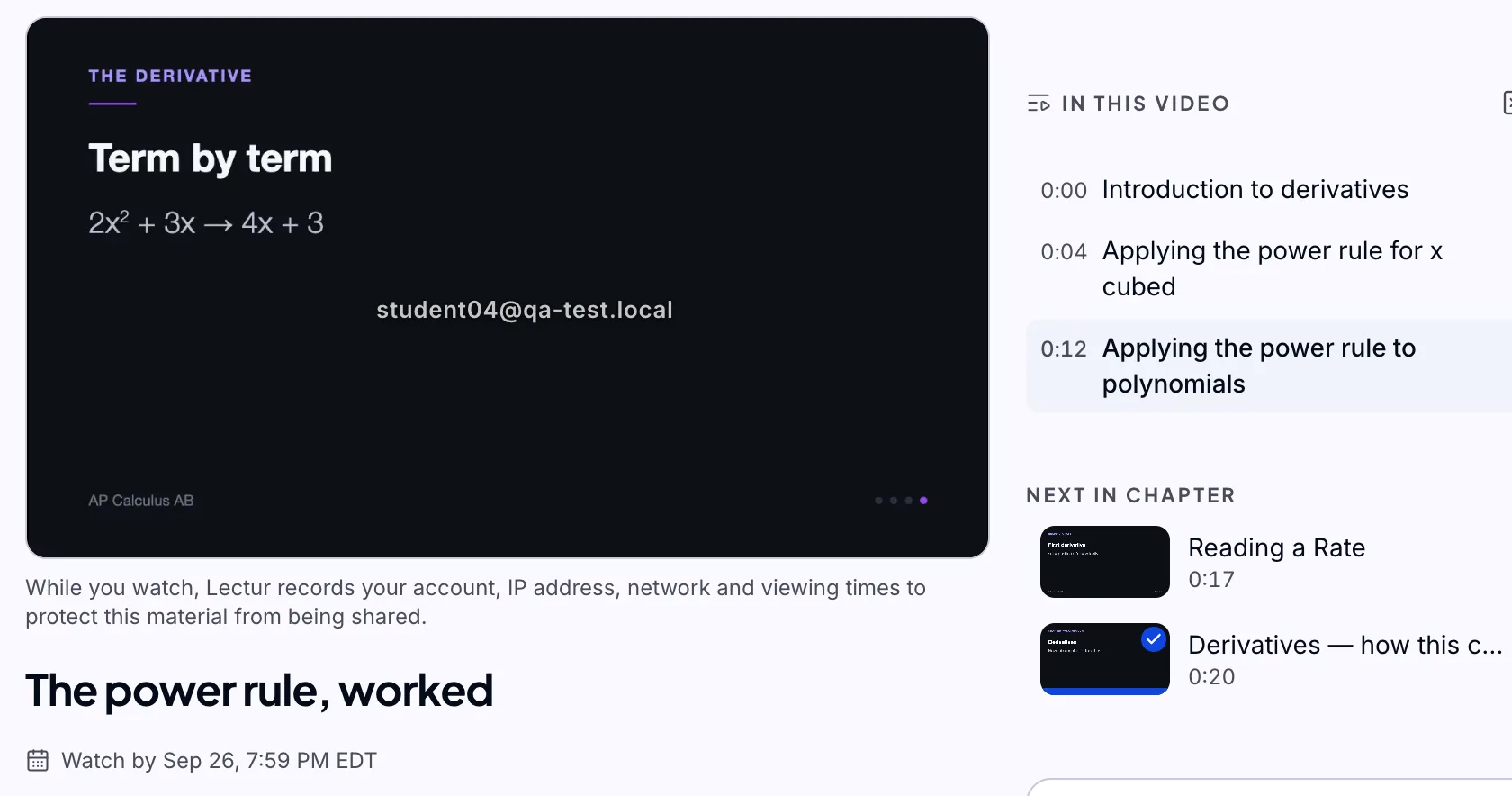 The Video and live classes screen in Lectur